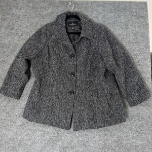 London Fog Womens 1X Tweed Car Coat Jacket Wool Blend Black White Quiet‎ Luxury